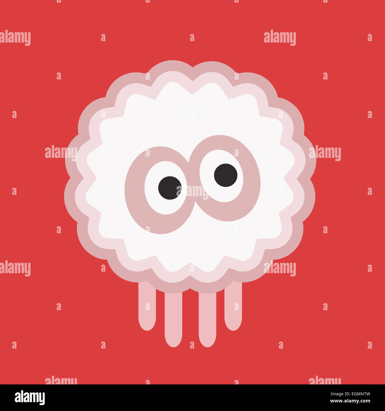 Süße kleine Monster mit weißem Fell und rosa Schatten, abstrakten Angst Schafe auf rotem Grund Stockfoto