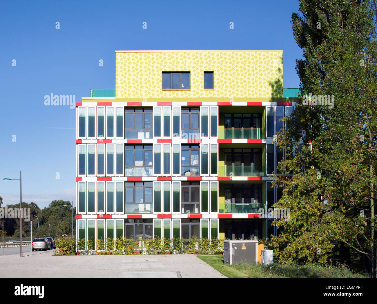 BIQ Wohngebäude mit Photosynthese Fassade für die Erzeugung von Energie, Algen International building Stockfoto