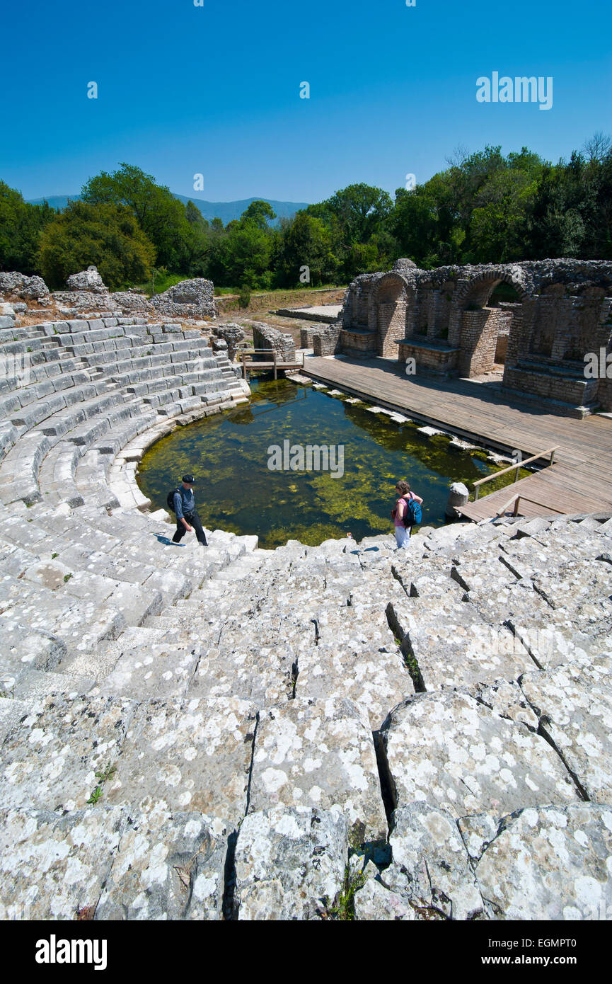 Amphitheater, römische Ruinen, UNESCO-Weltkulturerbe, Butrint, Albanien Stockfoto