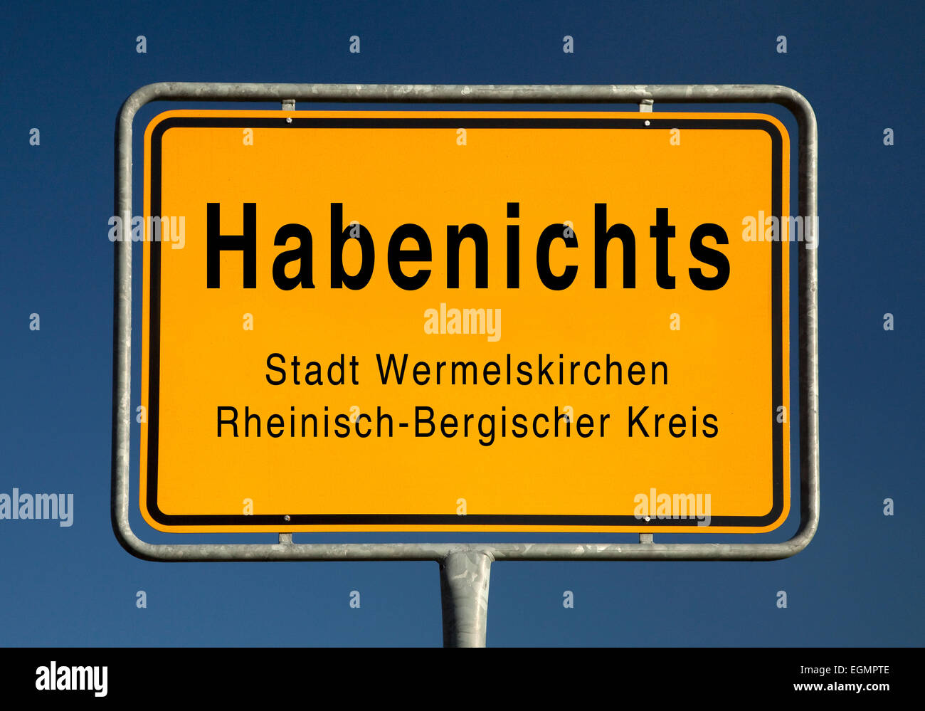 Stadt schränkt Zeichen der Habenichts, Teil von Wermelskirchen, Rheinisch-Bergischer Kreis, Nordrhein-Westfalen, Deutschland Stockfoto