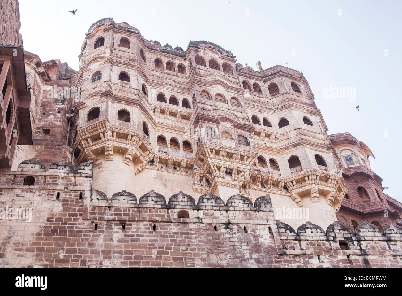 Mehrangarh Fort (Hindi: मेहरानगढ़ का किला), befindet sich in Jodhpur, Rajasthan Stockfoto