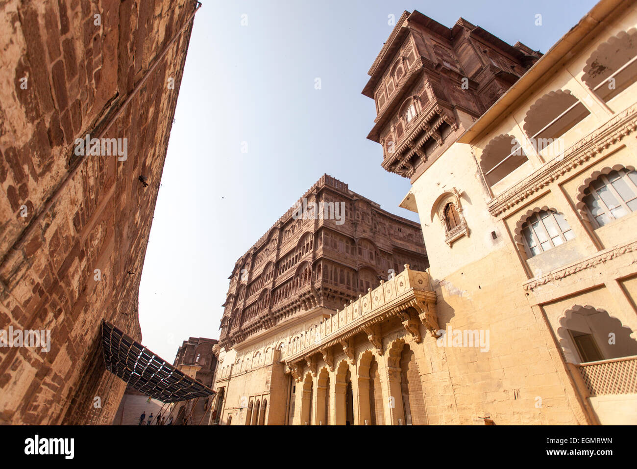 Mehrangarh Fort (Hindi: मेहरानगढ़ का किला), befindet sich in Jodhpur, Rajasthan Stockfoto