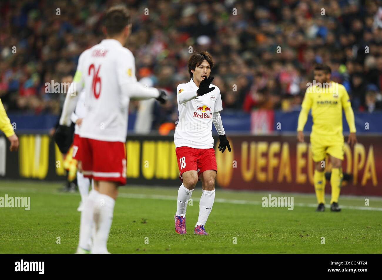 Salzburg, Österreich. 26. Februar 2015. Takumi Minamino (Salzburg) Fußball: UEFA Europa League Runde der 32 2. Bein match zwischen FC Salzburg 1-3 Villarreal CF im Stadion Salzburg in Salzburg, Österreich. © Mutsu Kawamori/AFLO/Alamy Live-Nachrichten Stockfoto