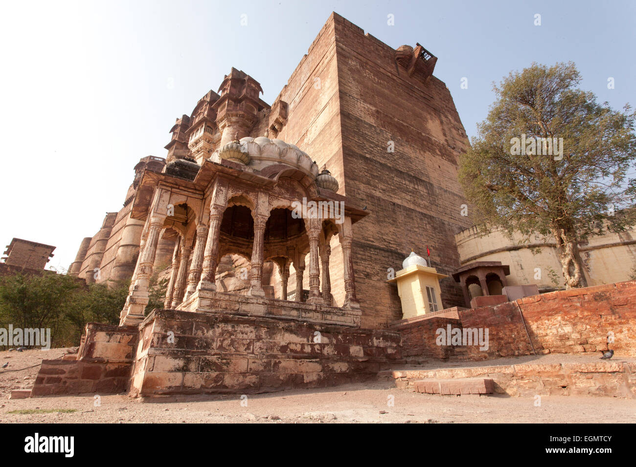 Mehrangarh Fort (Hindi: मेहरानगढ़ का किला), befindet sich in Jodhpur, Rajasthan, Stockfoto