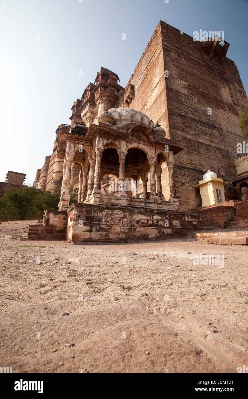 Mehrangarh Fort (Hindi: मेहरानगढ़ का किला), befindet sich in Jodhpur, Rajasthan, Stockfoto