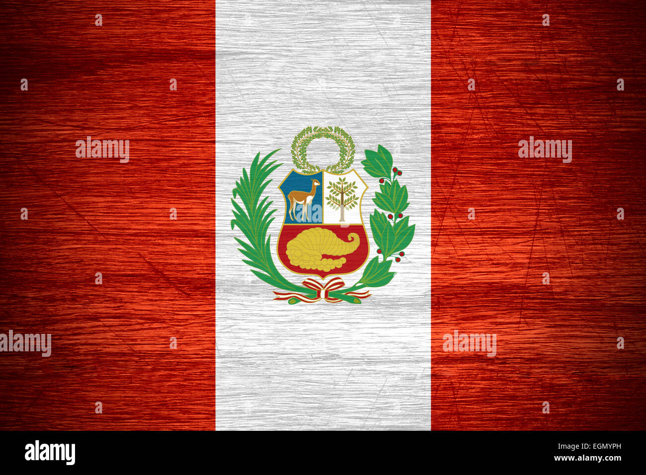 Peru-Flagge oder peruanische Banner auf Holz Textur Stockfoto