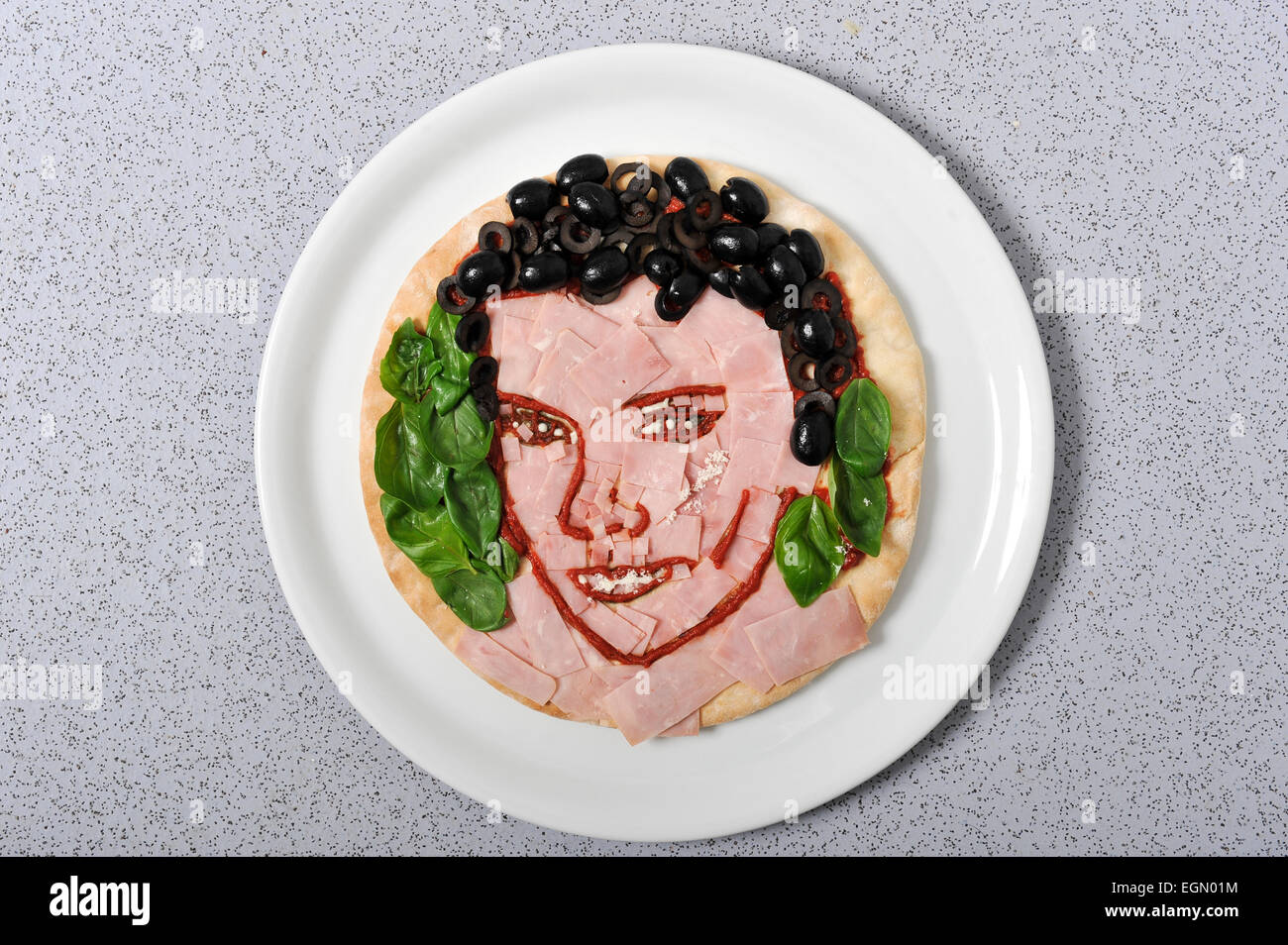 Essen Künstler Prudence Staite schuf Pizzas von bekannten Gesichtern. Stockfoto