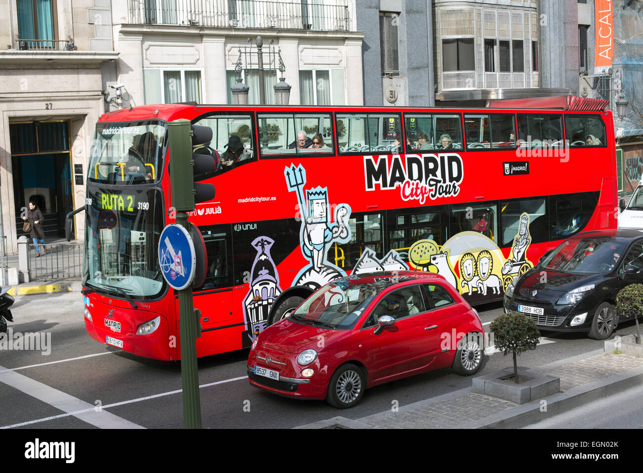 Madrid Sightseeing Bus Tourist Tour rote Bus Auto Stockfoto