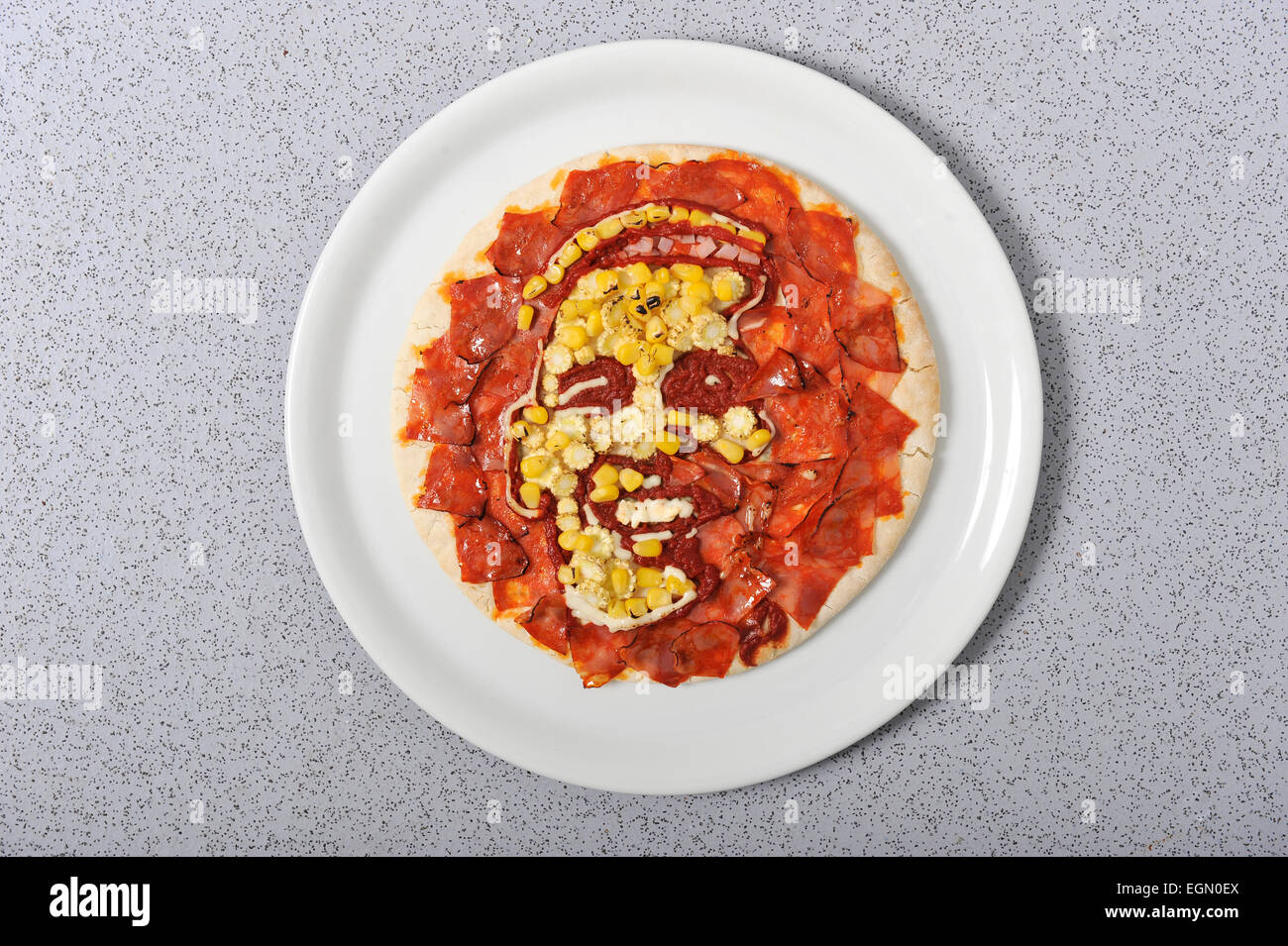Essen Künstler Prudence Staite schuf Pizzas von bekannten Gesichtern. Stockfoto