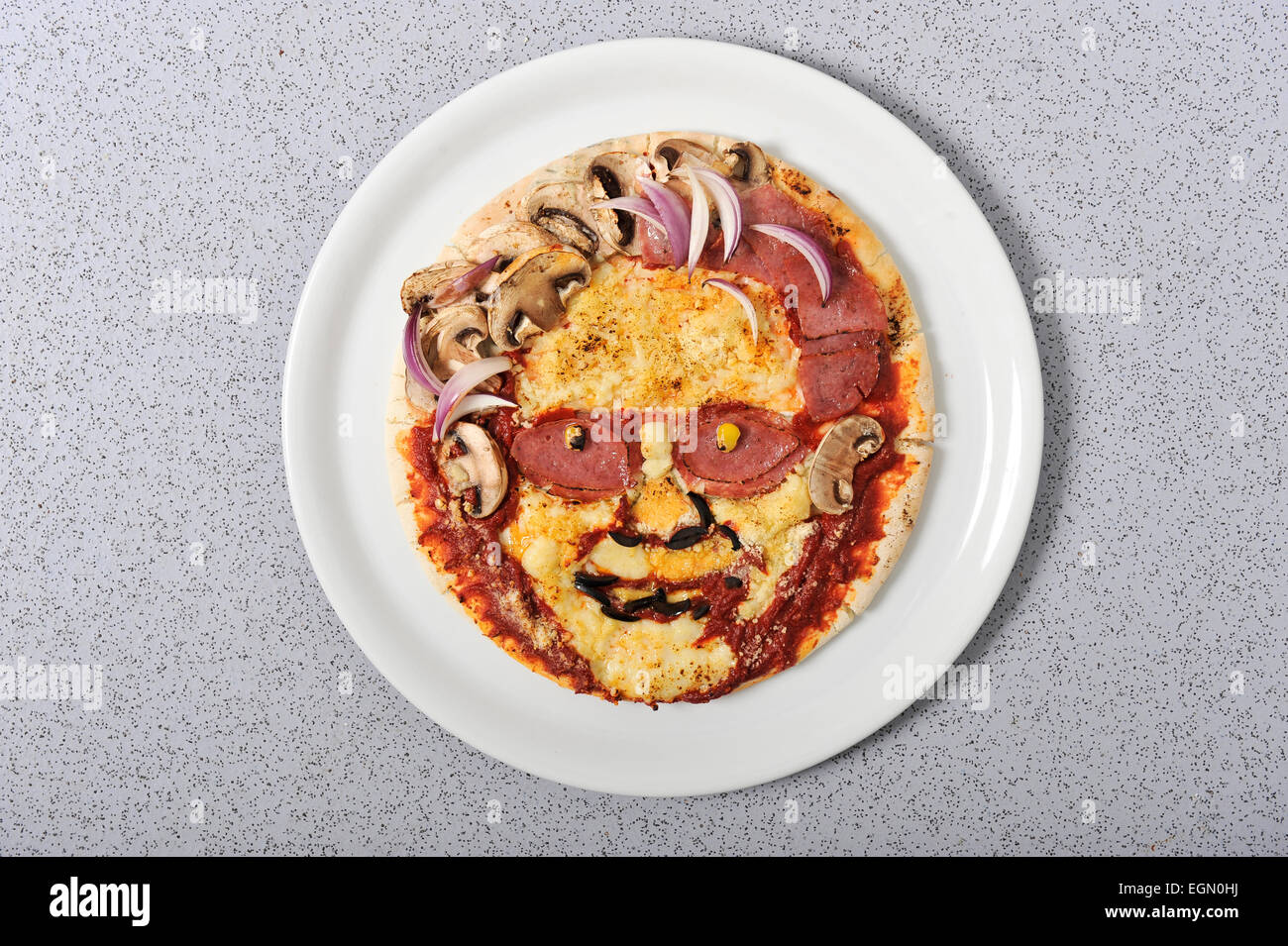 Essen Künstler Prudence Staite schuf Pizzas von bekannten Gesichtern. Stockfoto