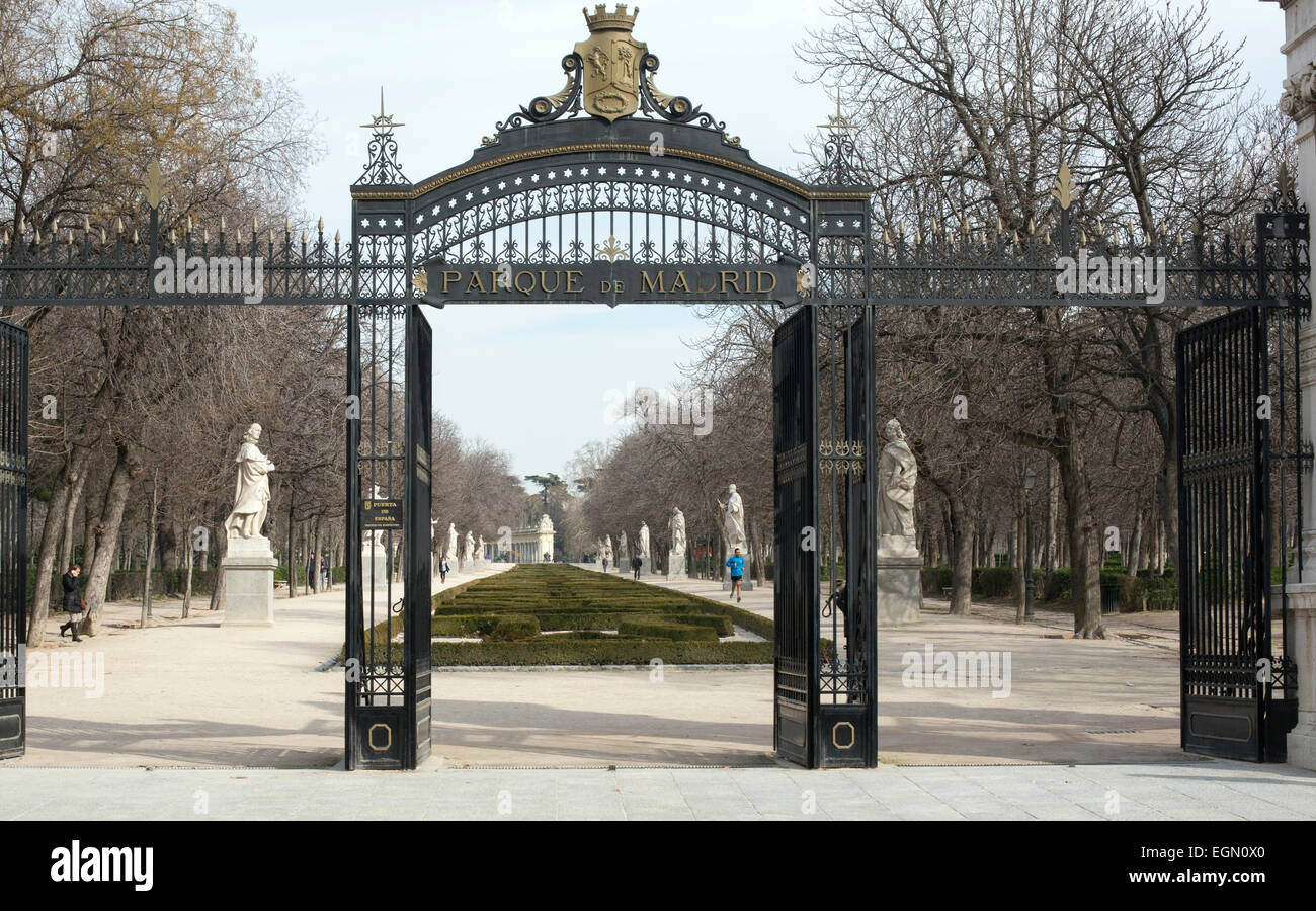 Eingang-Retiro-Park Parque del Retiro Madrid Stockfoto