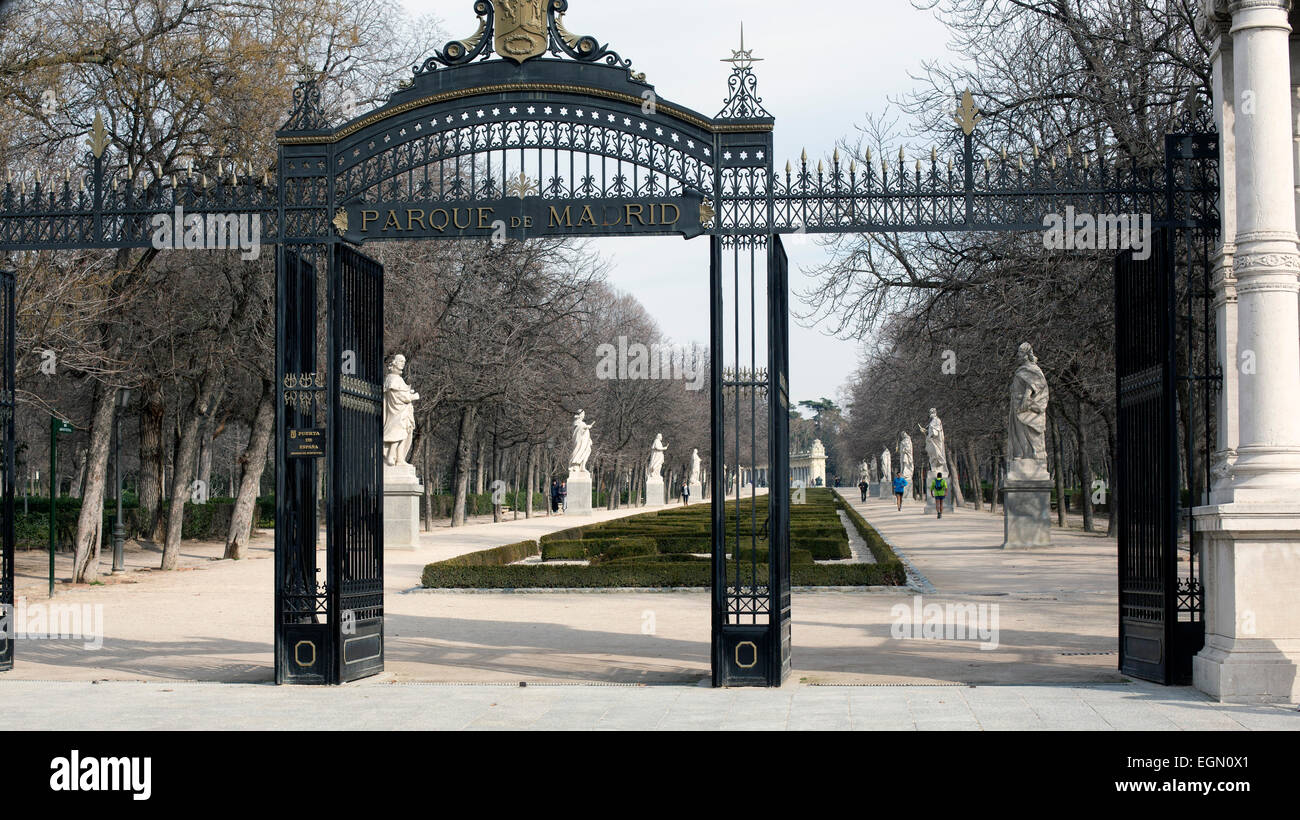 Eingang-Retiro-Park Parque del Retiro Madrid Stockfoto