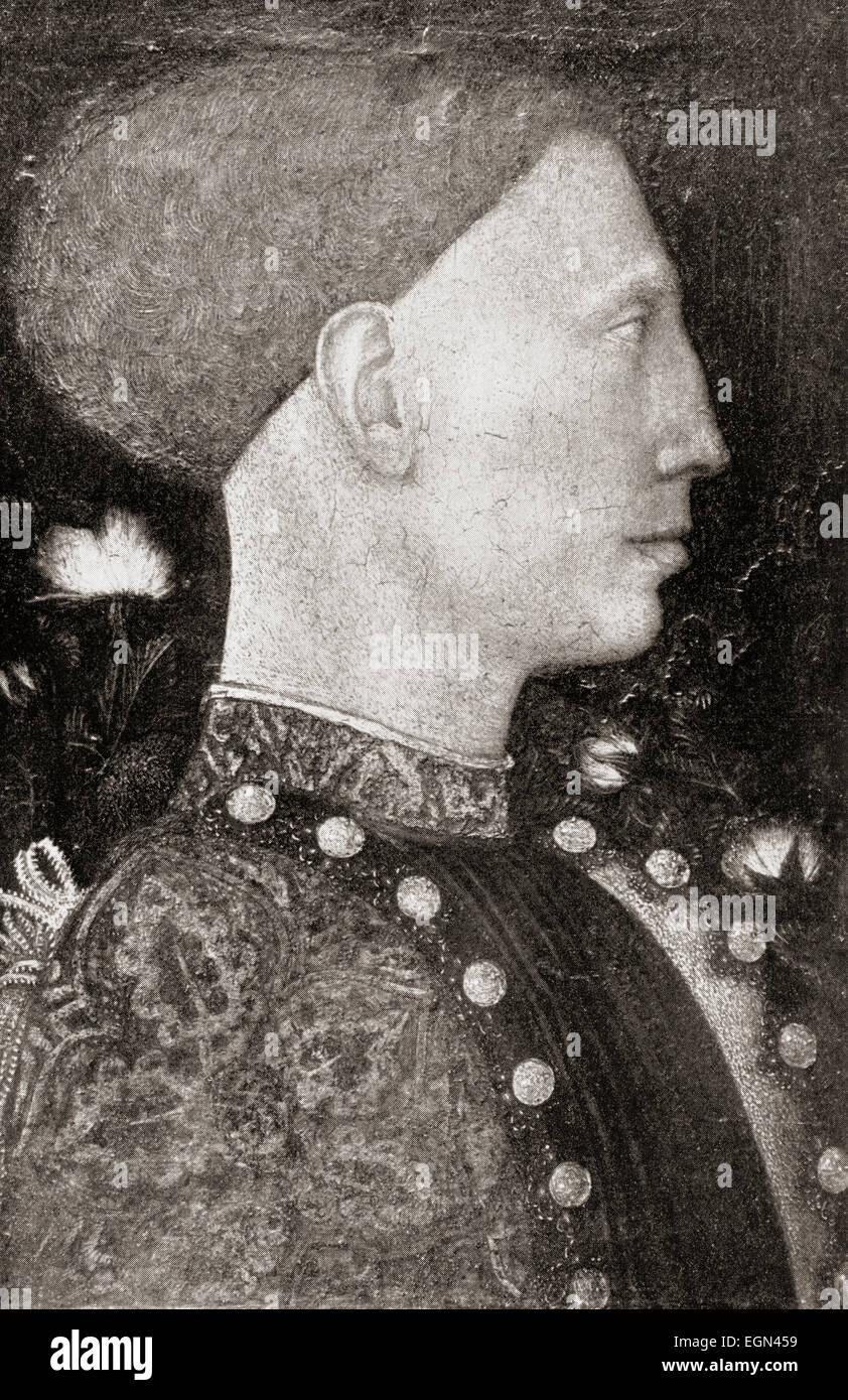 Leonello d ' Este, 1407 – 1450.  Marquis von Ferrara und Herzog von Modena und Reggio Emilia von 1441 bis 1450. Nach dem Gemälde von Pisanello. Stockfoto