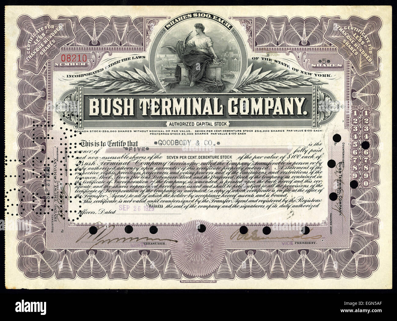 Autorisierten Grundkapital der Bush Terminal Company Stockfoto