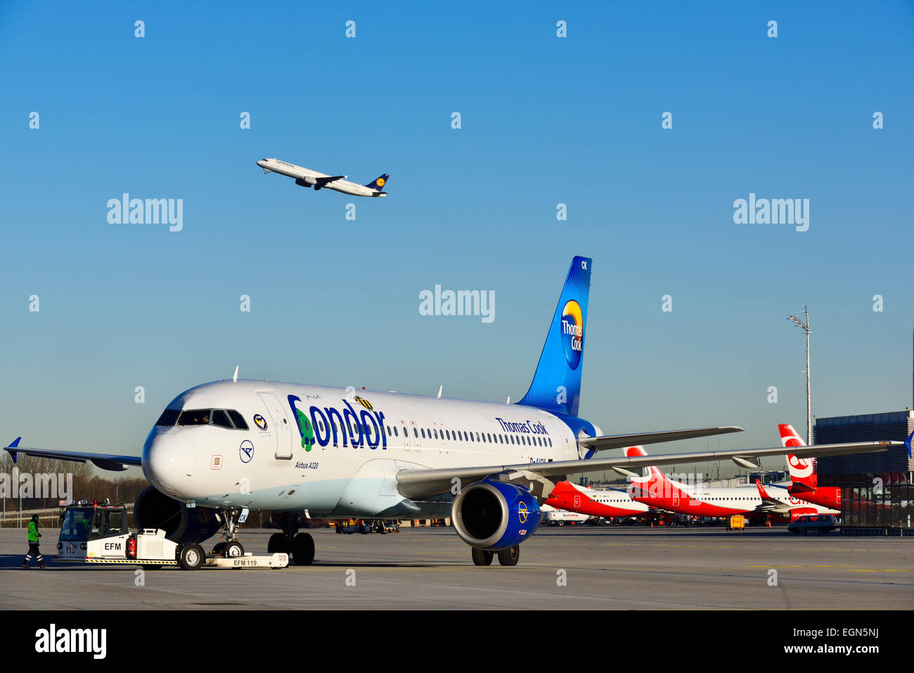 Condor, Push back, LKW, Verkehr, Flughafen, Stockfoto