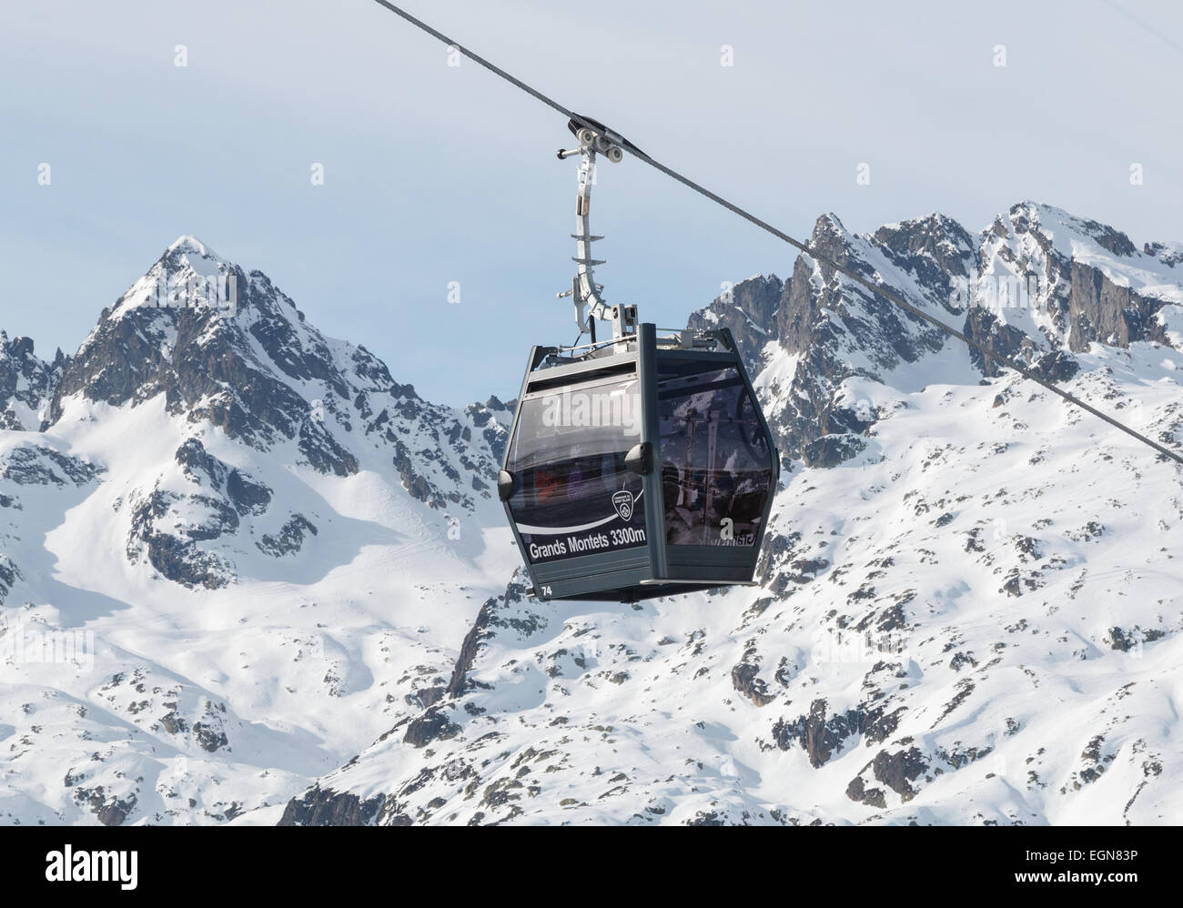 Der neue PLan Joran bubble Aufzug im Skigebiet Grand Montets in Argentiere Frankreich Stockfoto