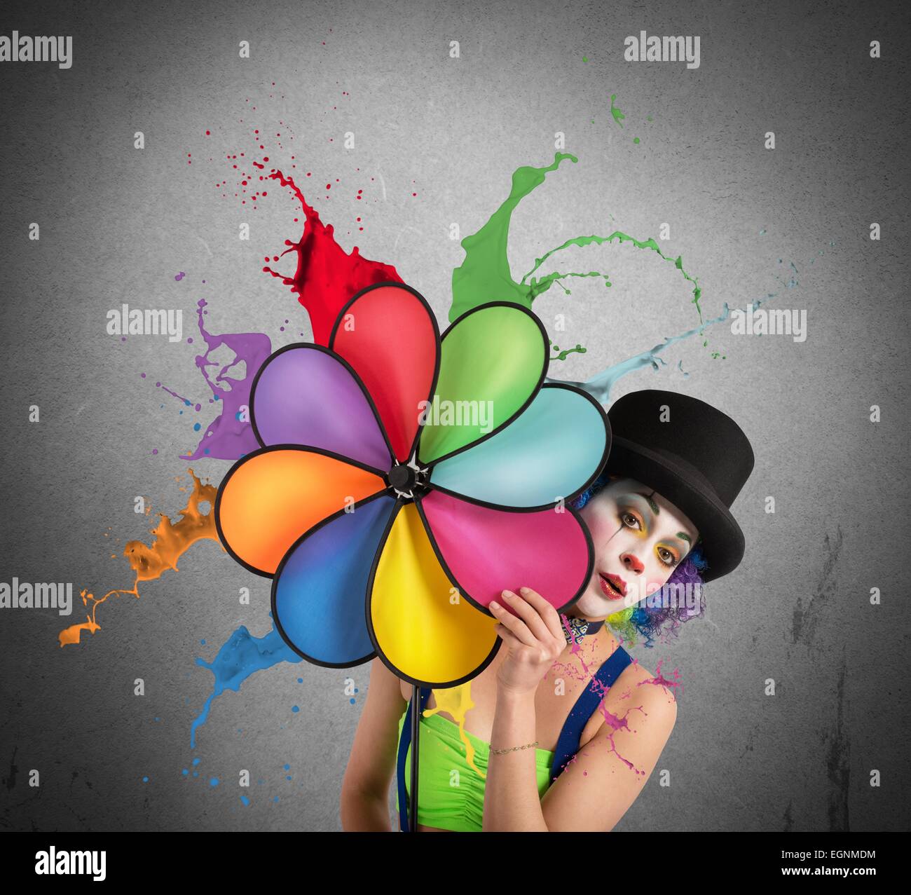 Clown mit Regenbogen helix Stockfoto