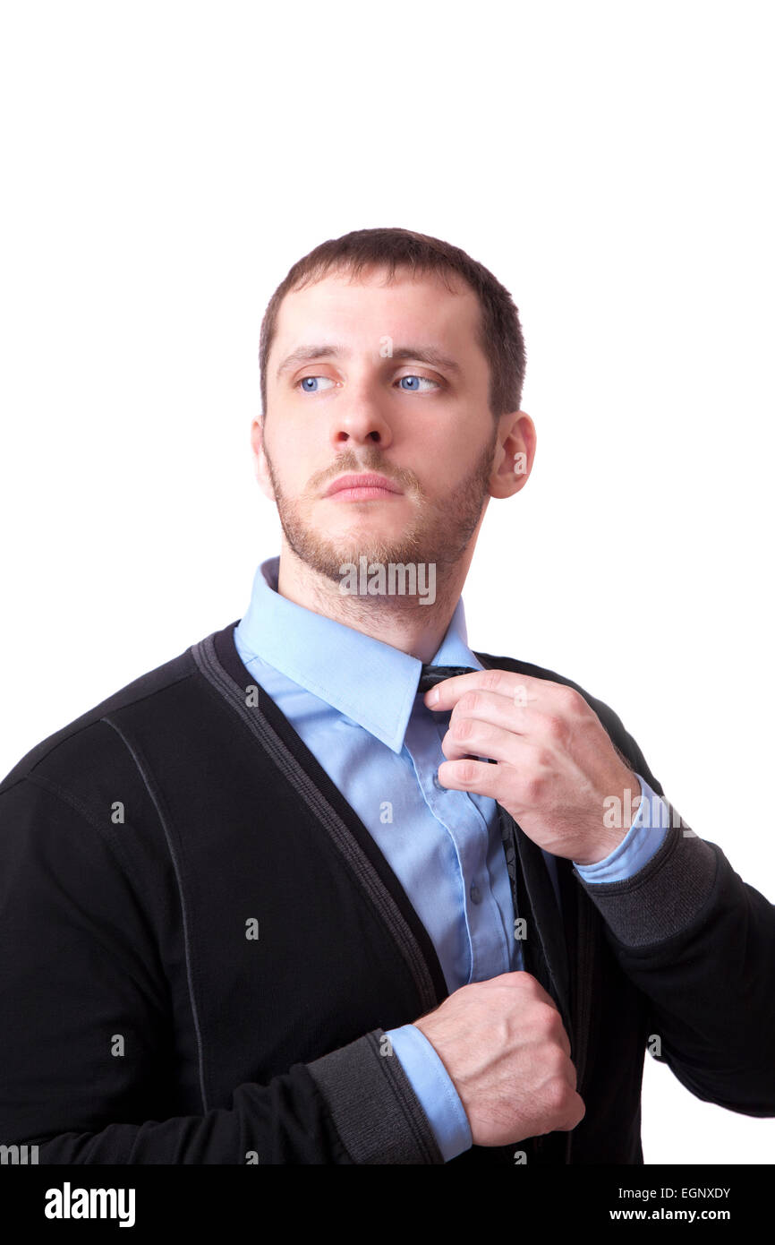 Attraktive Business-Mann richtet seine Krawatte Stockfoto