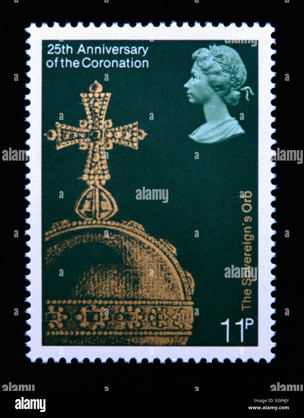 Briefmarke. Great Britain. Königin Elizabeth II. 1978. 25. Jahrestag der Krönung. Das souveräne Orb.11p. Stockfoto