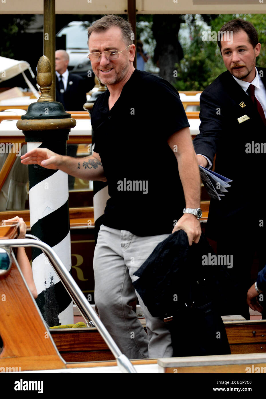 Tim Roth und Frau Nikki Butler gesichtet, Ankunft zum 71. Filmfestival von Venedig, die Morgen beginnt (27 Aug 14).  Mitwirkende: Tim Roth wo: Venedig, Italien bei: 26. August 2014 Stockfoto