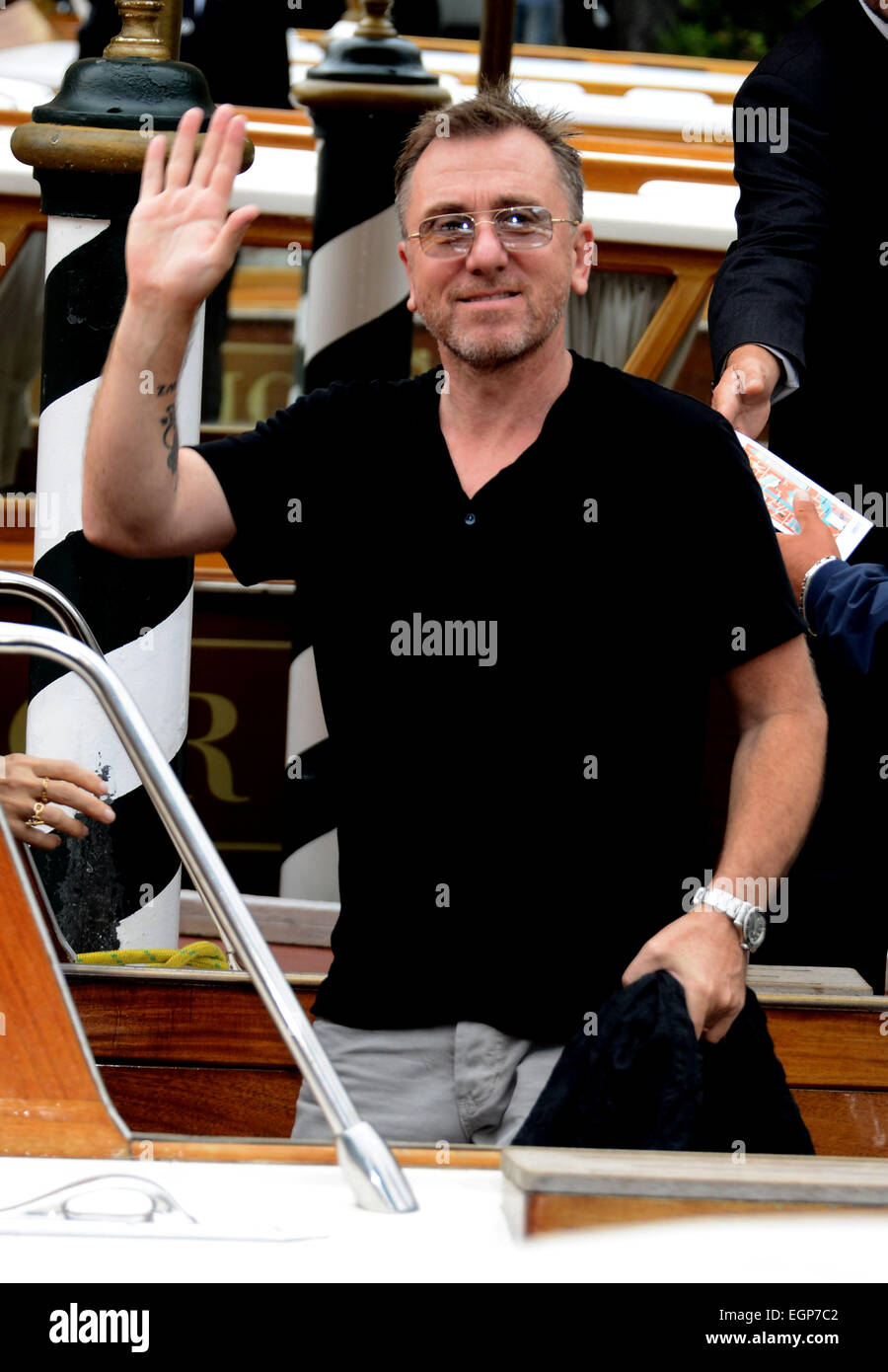 Tim Roth und Frau Nikki Butler gesichtet, Ankunft zum 71. Filmfestival von Venedig, die Morgen beginnt (27 Aug 14).  Mitwirkende: Tim Roth wo: Venedig, Italien bei: 26. August 2014 Stockfoto