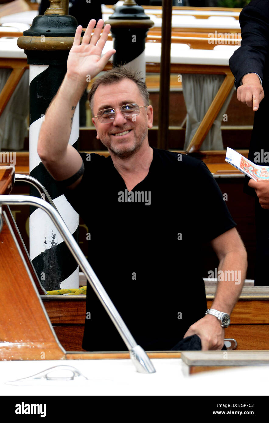 Tim Roth und Frau Nikki Butler gesichtet, Ankunft zum 71. Filmfestival von Venedig, die Morgen beginnt (27 Aug 14).  Mitwirkende: Tim Roth wo: Venedig, Italien bei: 26. August 2014 Stockfoto