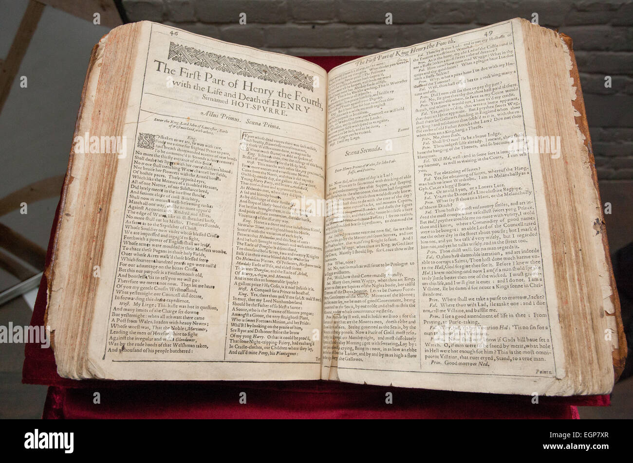 Saint-Omer First Folio von William Shakespeare auf Shakespeares Globe, London im Jahr 2016 ausgestellt Stockfoto