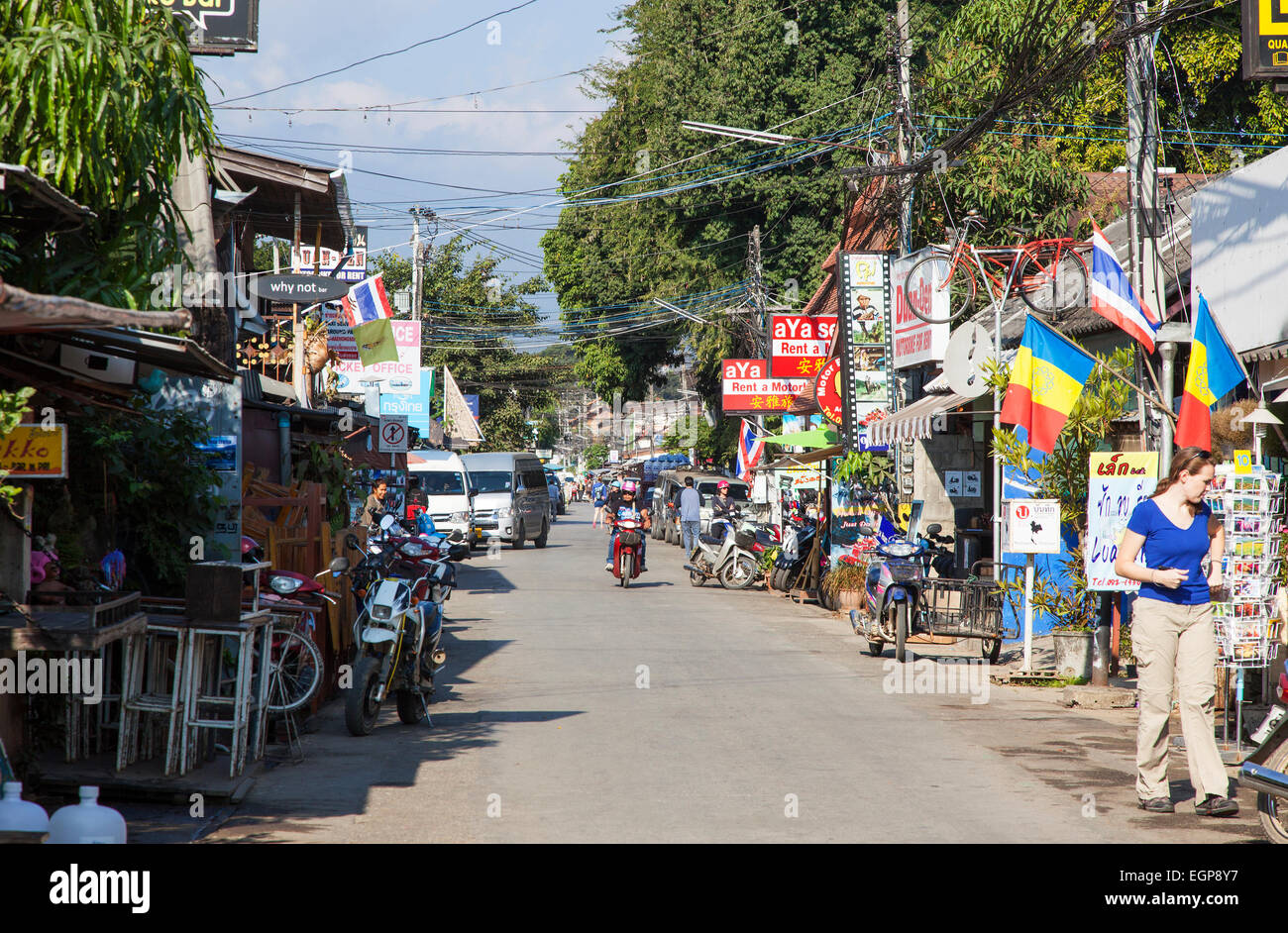 Straßenszene in der Stadt von Pai, Thailand Stockfoto