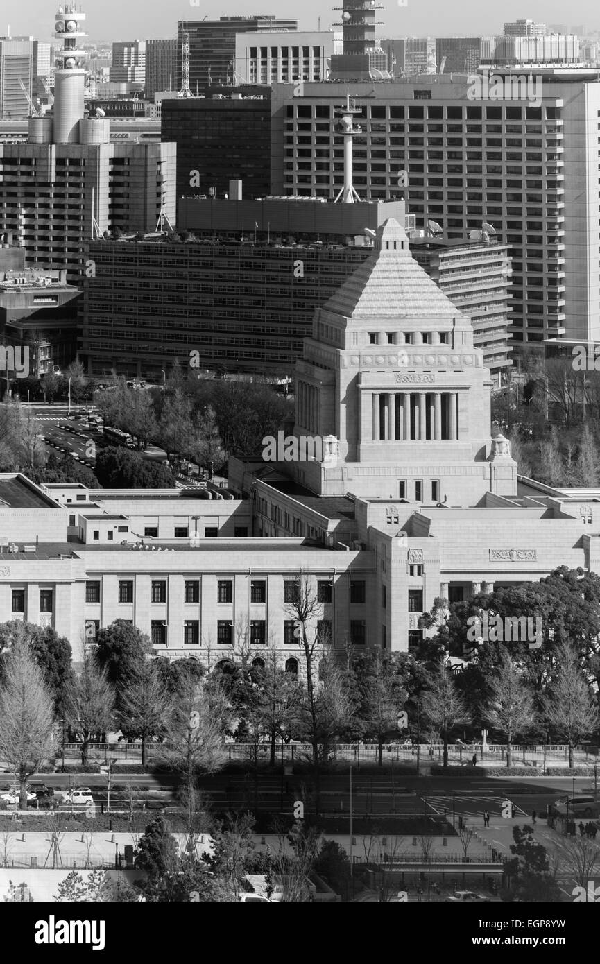 Blick hinunter auf das japanische Parlament oder Diät Gebäude oder Kokaigijido in Tokio Stockfoto