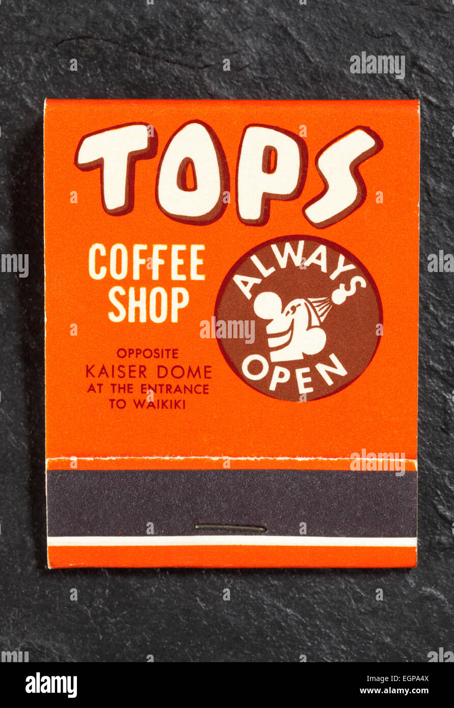 Vintage American Matchbook Werbung Spitzen Kaffee Waikiki Hawaii Stockfoto
