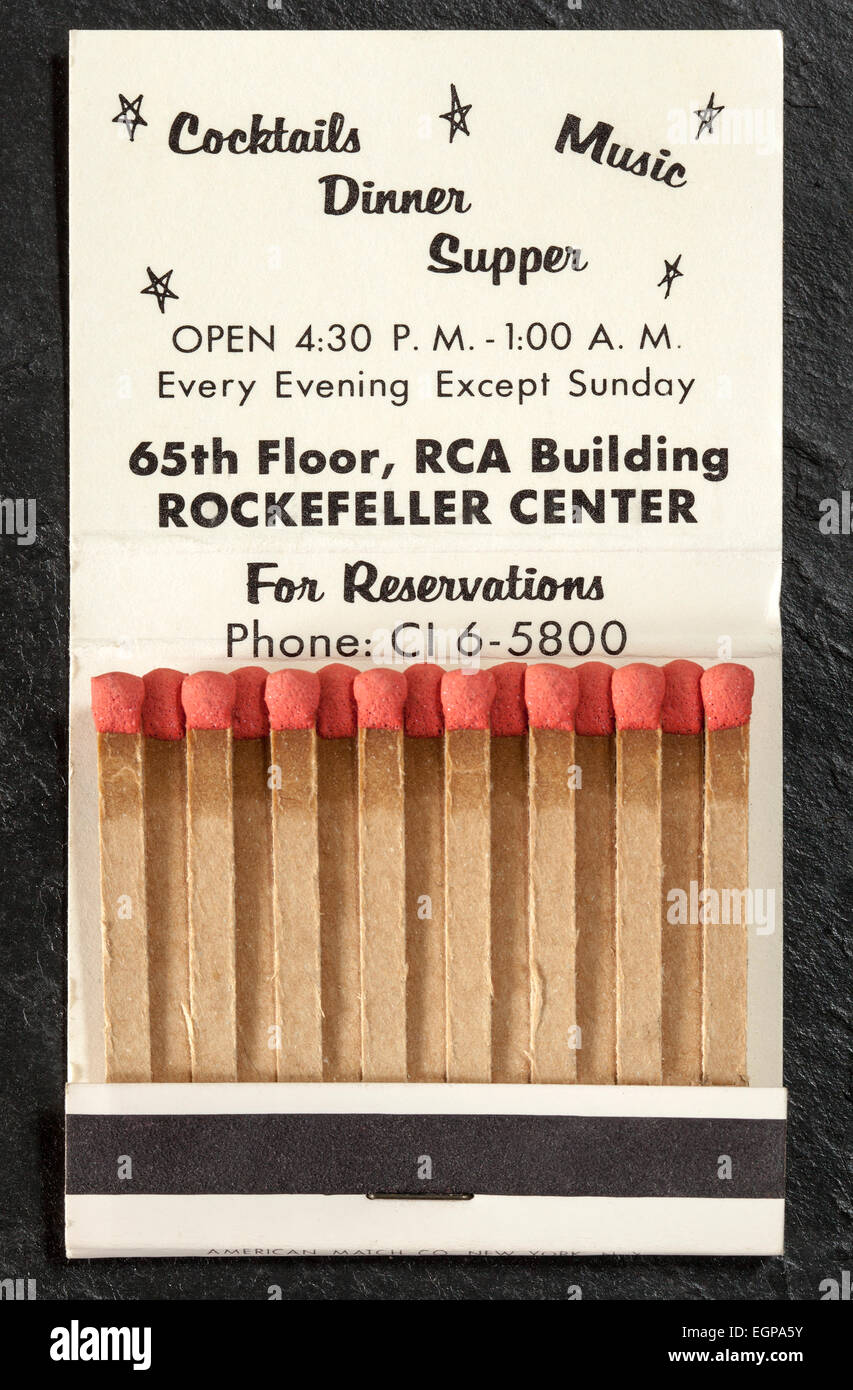 Vintage American Matchbook Werbung The Rainbow Room in New York City Stockfoto