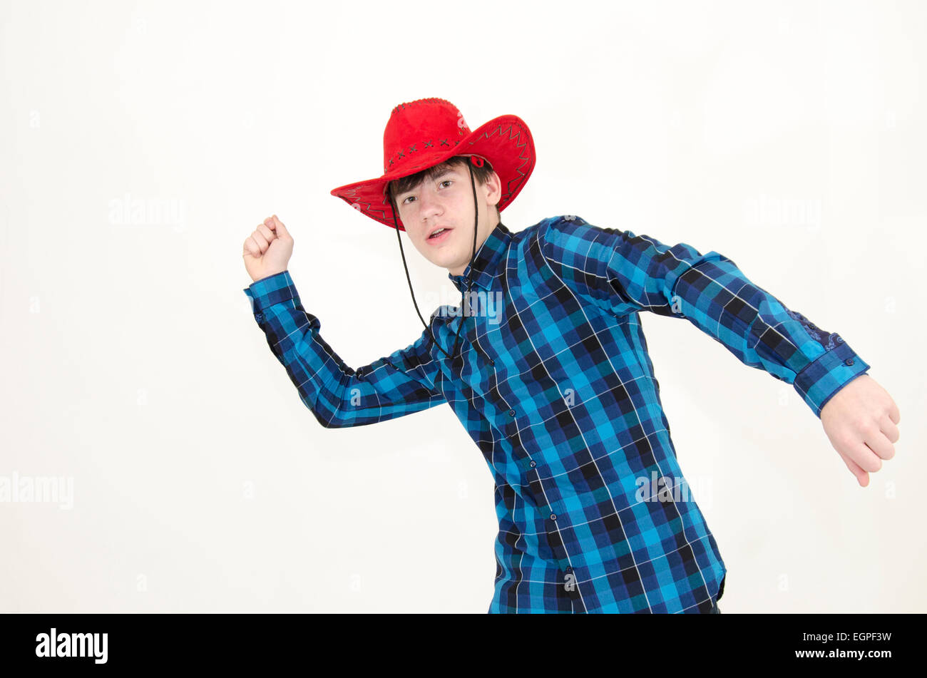 Teenager Cowboy Lasso isoliert auf weiss Stockfoto