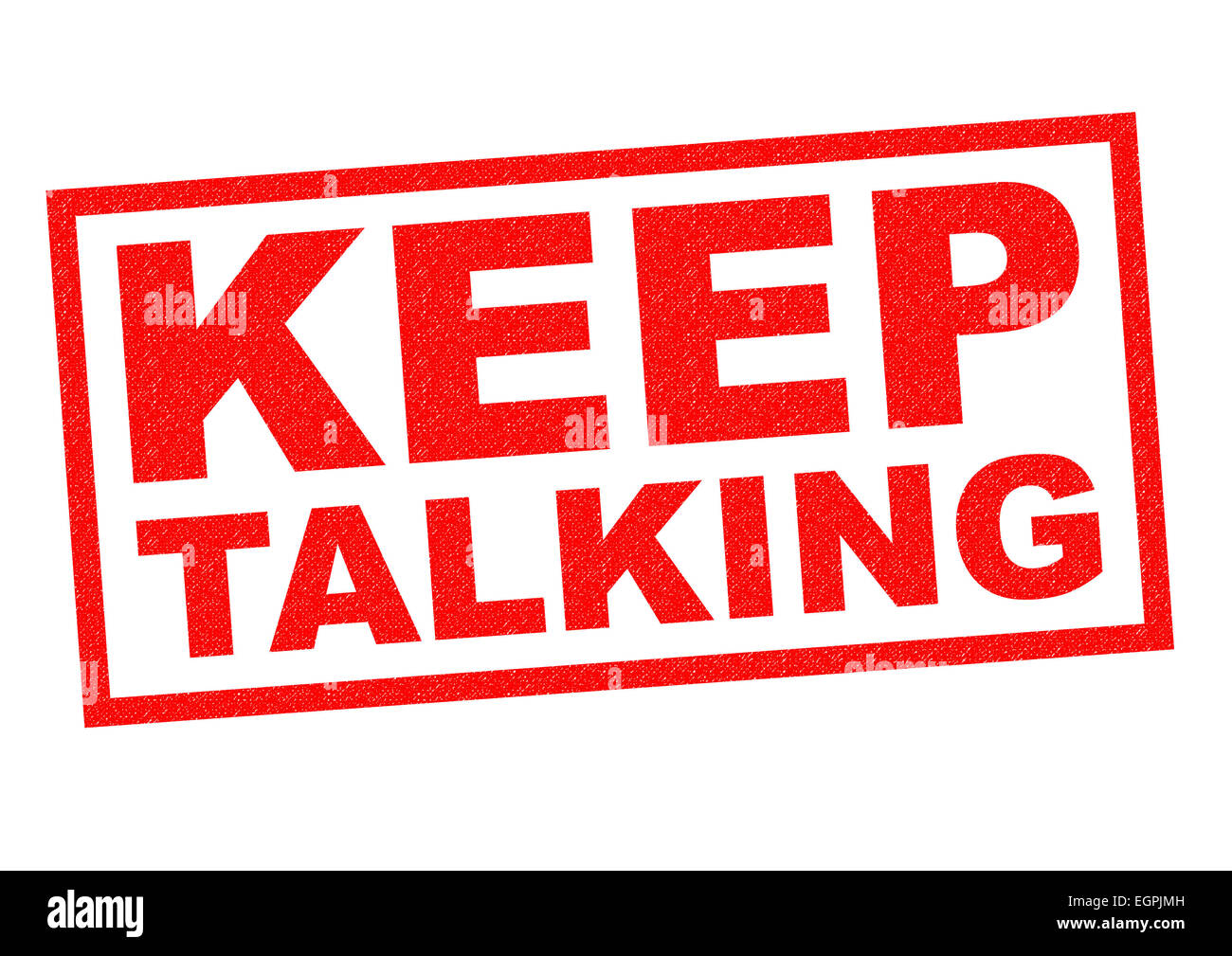 WEITERSPRECHEN roten Stempel auf einem weißen Hintergrund. Stockfoto