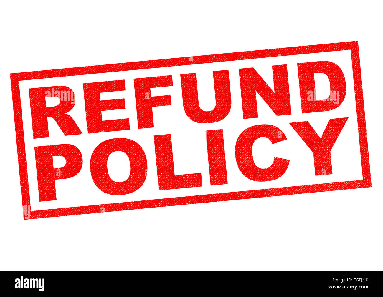 RÜCKERSTATTUNGSRICHTLINIEN roten Stempel auf einem weißen Hintergrund. Stockfoto
