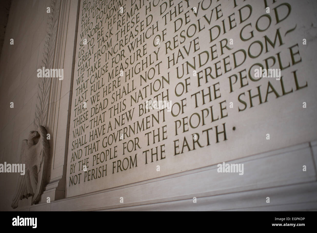 WASHINGTON DC, USA - Der Text der Gettysburg Address in der südlichen Mauer in das Lincoln Memorial in Washington DC geätzt. Stockfoto