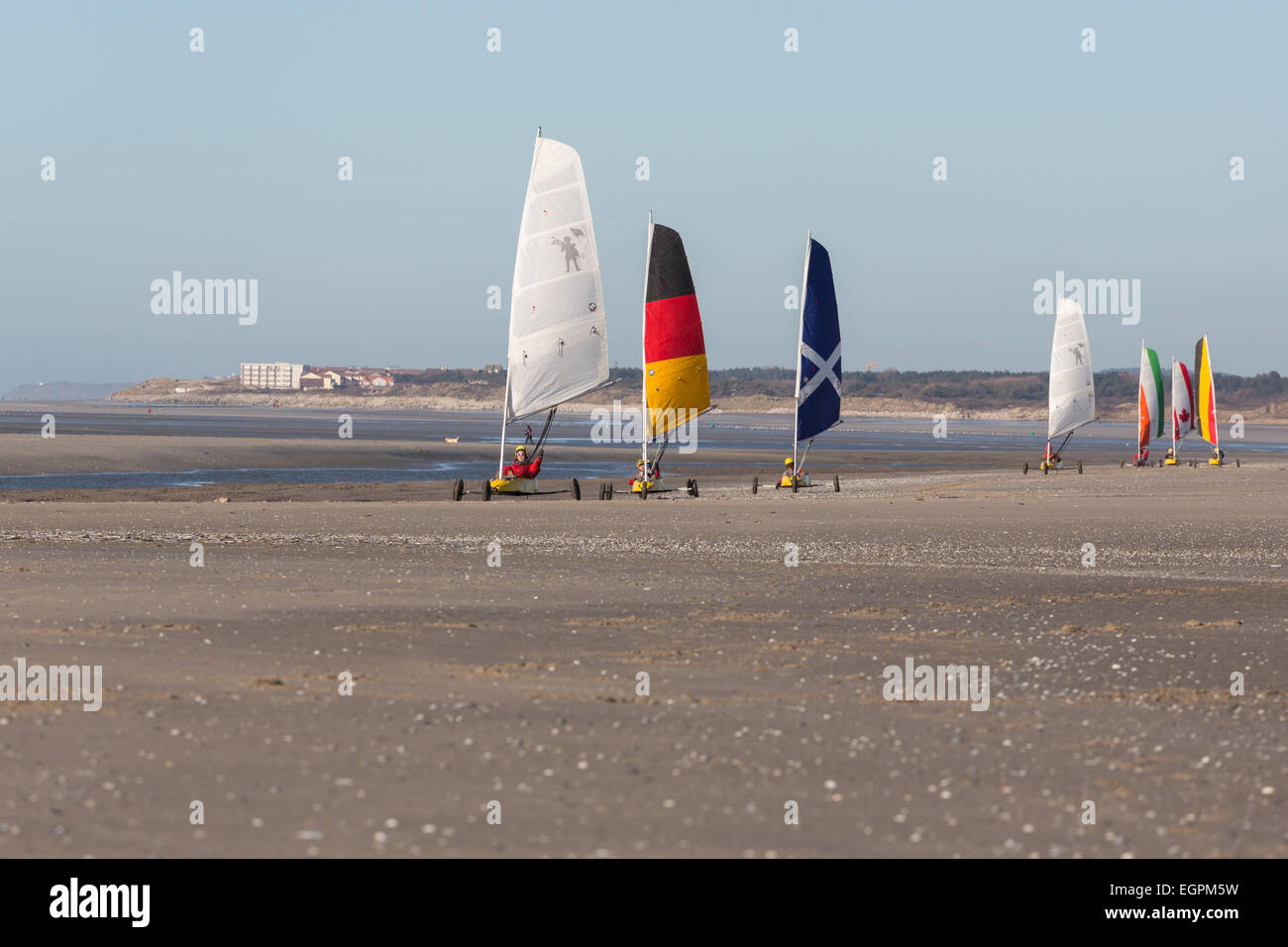 Land-Yachten am Strand von Le Touquet-Paris-Plage, Frankreich Stockfoto