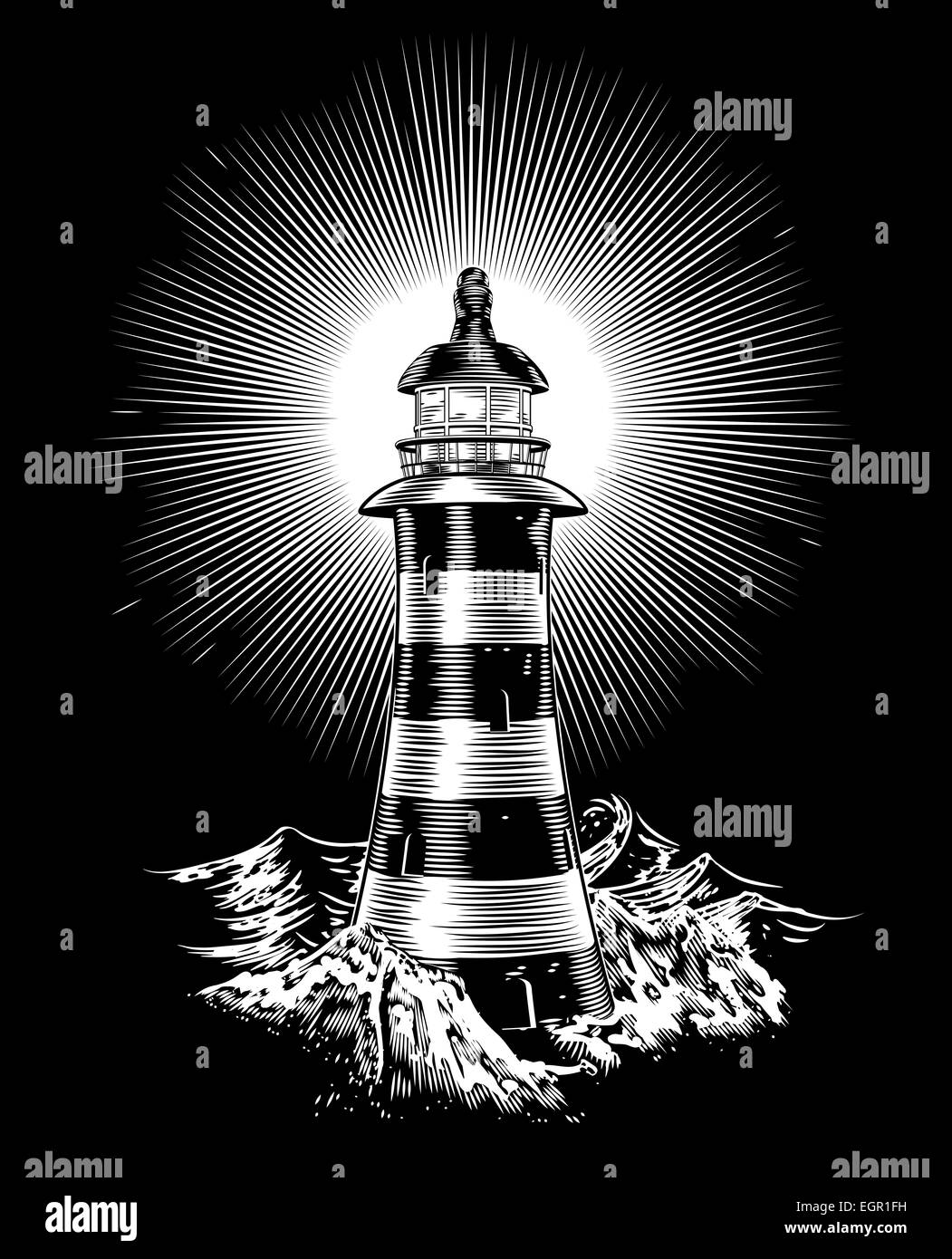 Ein Beispiel für einen schwarzen und weißen monochromen Leuchtturm Stockfoto