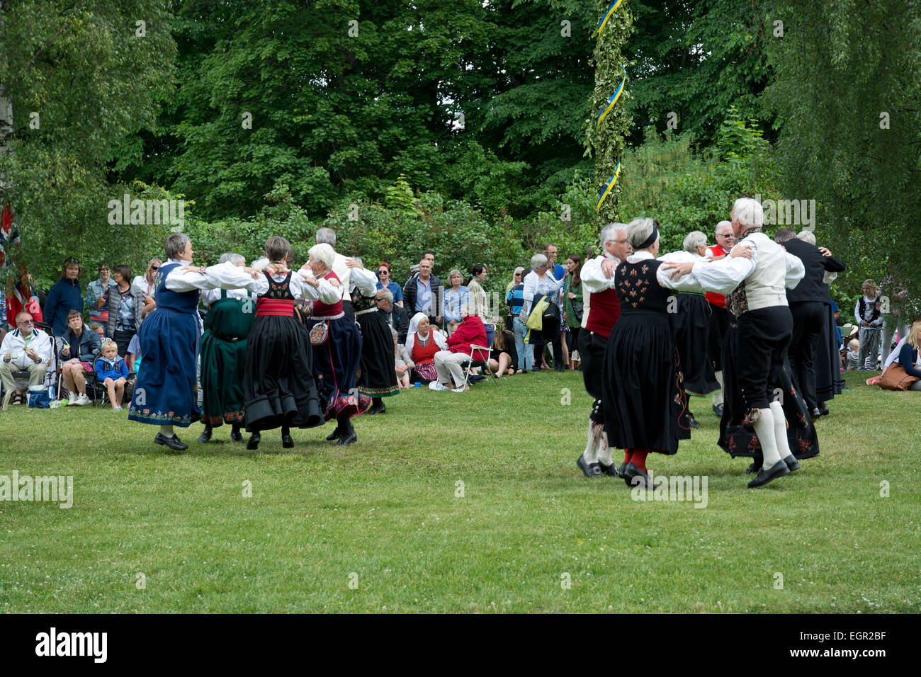 ALSTER, KARLSTAD, Schweden - 20. Juni 2014: Menschen am Mittsommerfest und Norwegisch - schwedische Hochzeit am 20. Juni 2014 Stockfoto