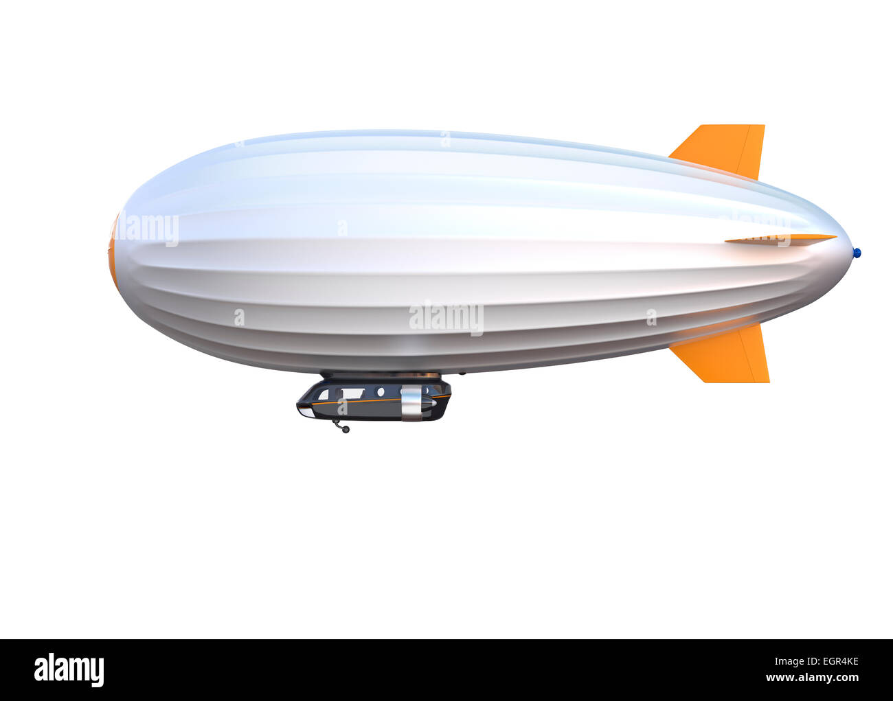 Seitenansicht des silbernen Luftschiff isoliert auf weißem Hintergrund. Clipping-Pfad zur Verfügung. Stockfoto