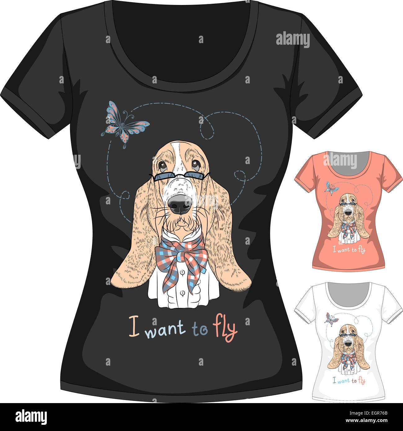 Vektor-t-Shirt mit Hund Basset Hound Stockfoto