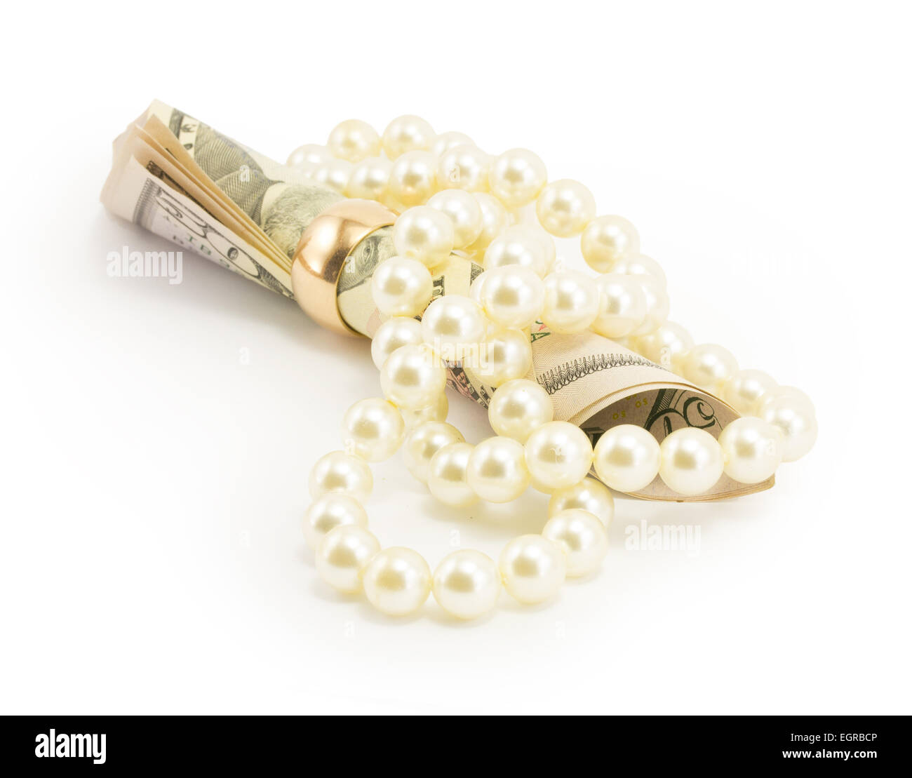 Geld, Dollar, die isoliert auf weißem Hintergrund Stockfoto