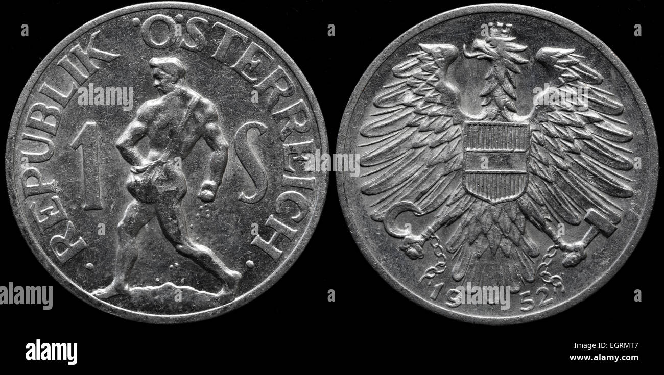 1 Schilling-Münze, Samen Sämann, Österreich, 1952 Stockfoto
