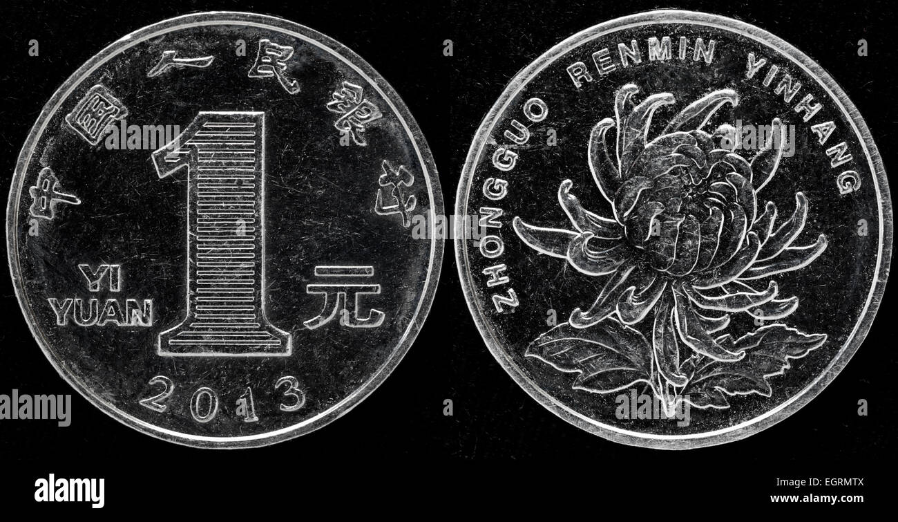 1 Yuan-Münze, Chrysantheme, China, 2013 Stockfoto