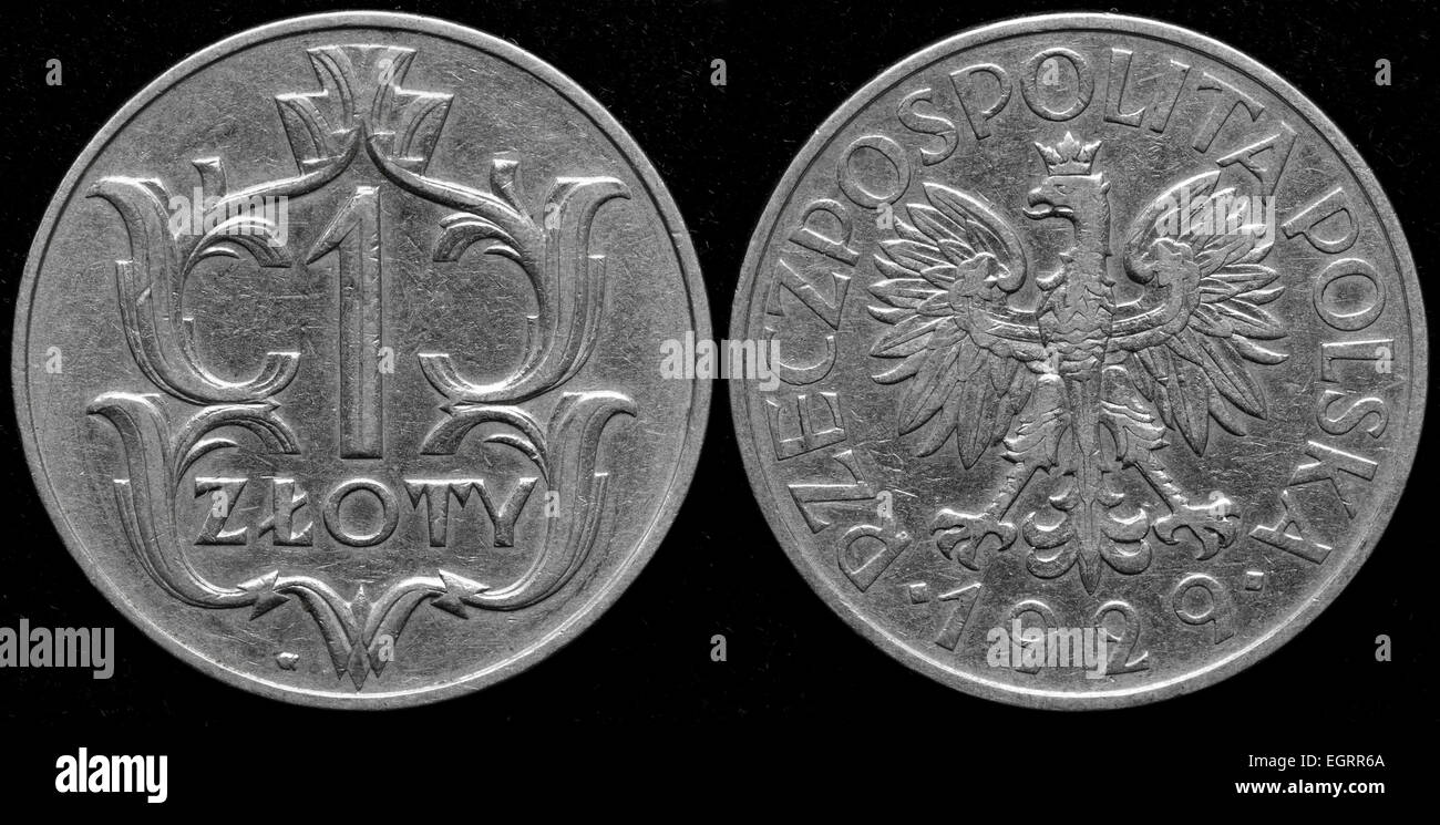 1 Zloty Münze, Polen, 1929 Stockfoto