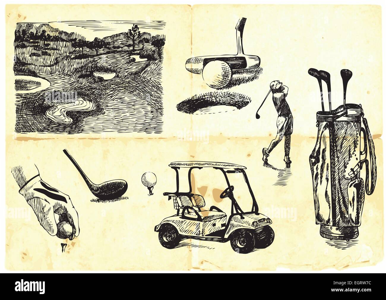 Sammlung von Hand gezeichnete Golf (Zeichnung mit einer harten Spitze  Marker auf Vintage-Papier Stock-Vektorgrafik - Alamy