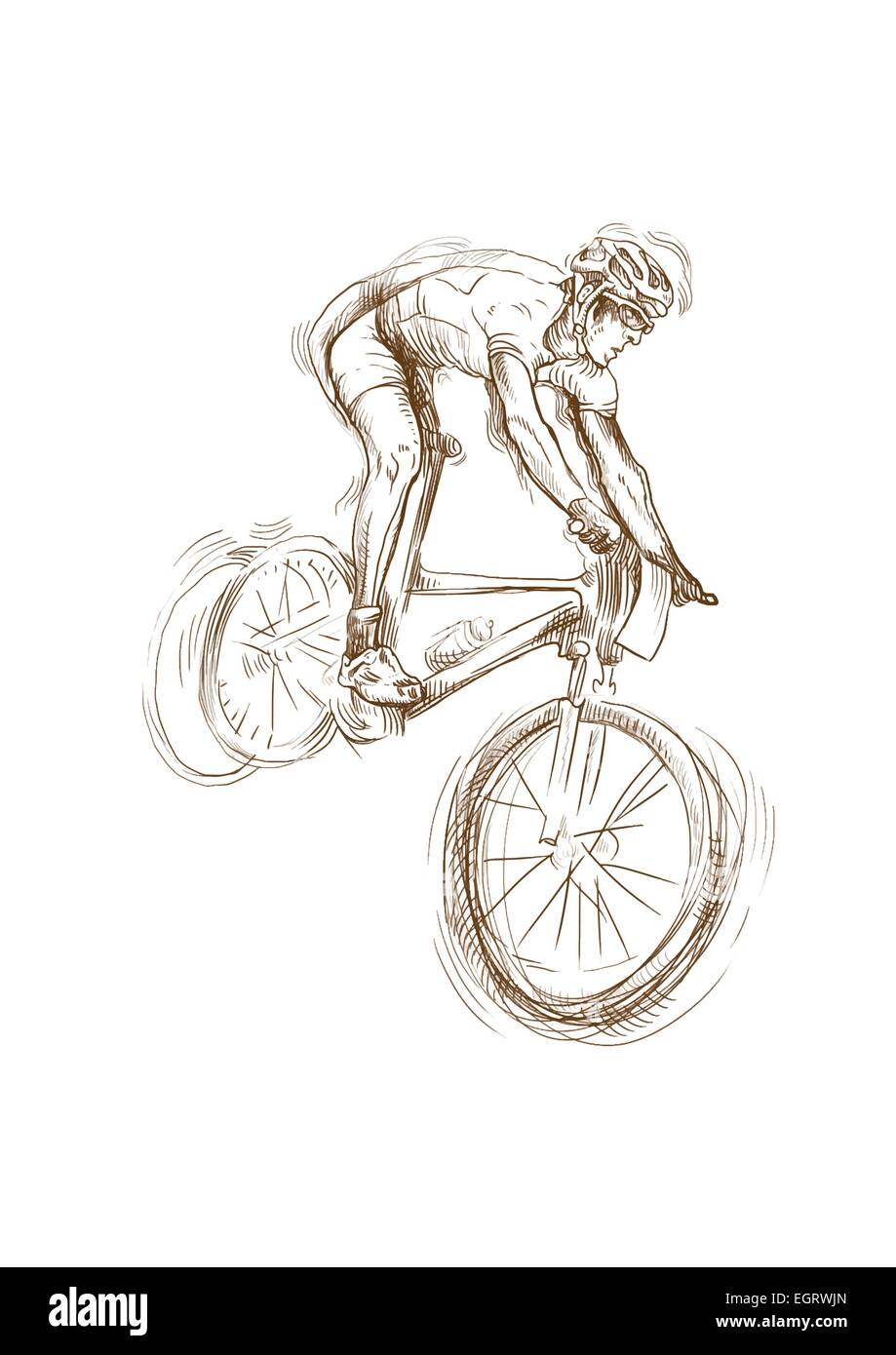 Eine handgezeichnete Abbildung (Strichzeichnungen) - Radfahren - Radfahrer Stock Vektor