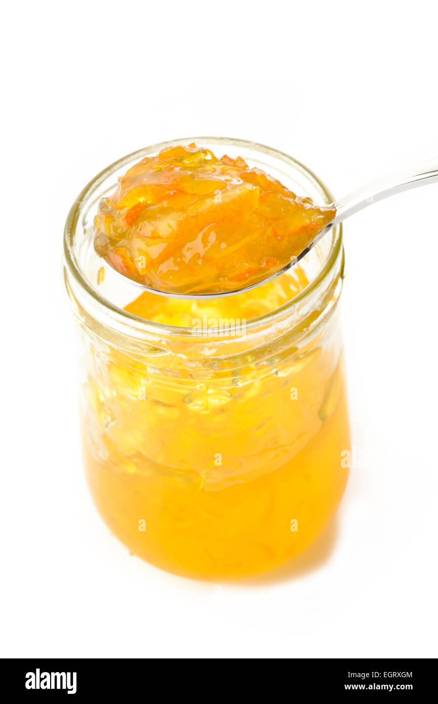 Orange Marmelade im Glas Stockfoto