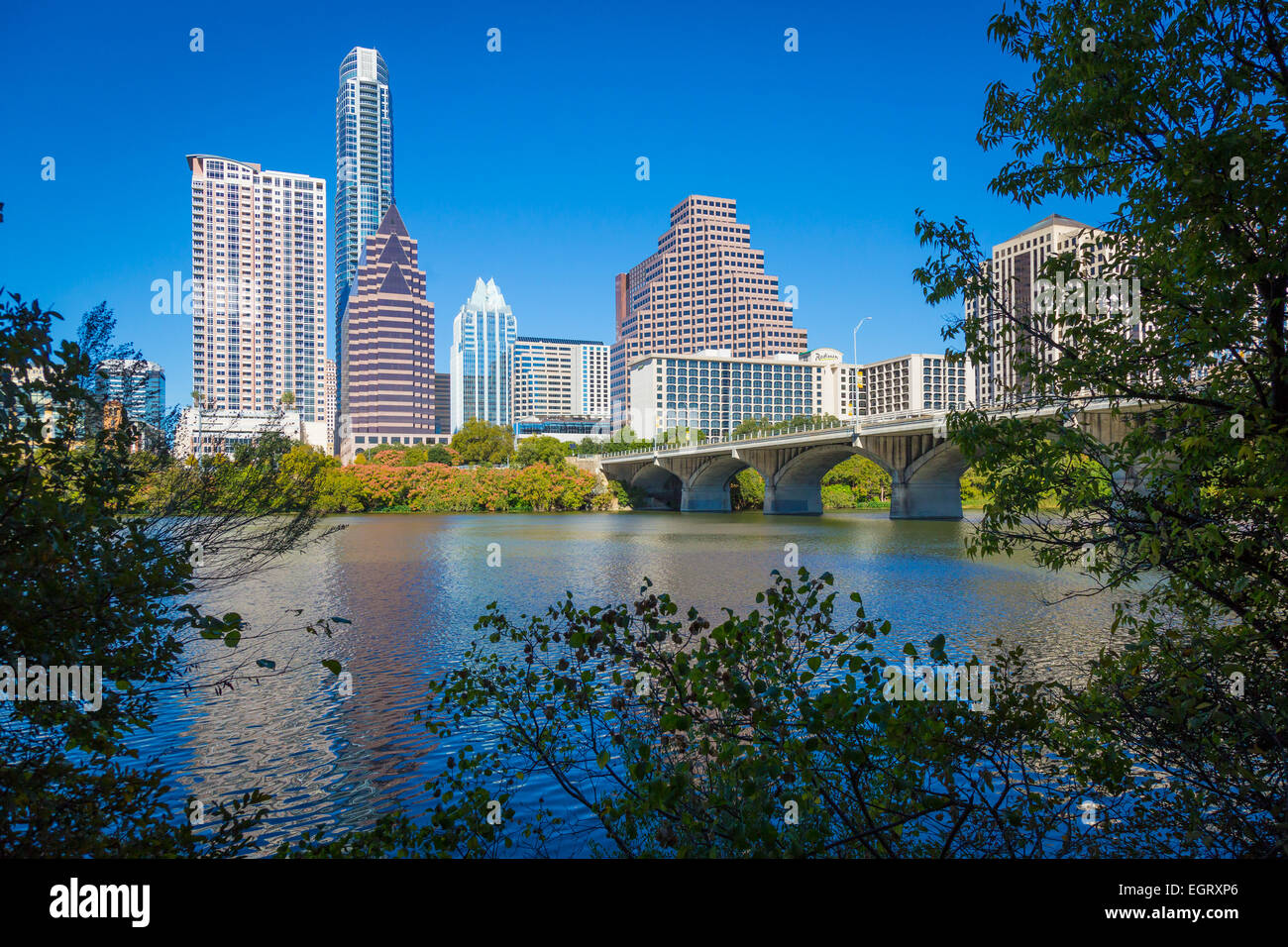 Austin ist die Hauptstadt von Texas und Sitz des Travis County. Stockfoto