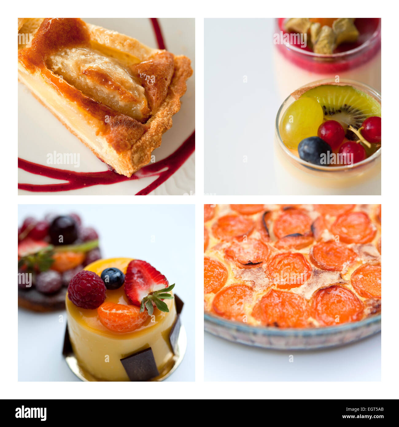 Collage aus verschiedenen Kuchen und Desserts in einer französischen Bäckerei Stockfoto