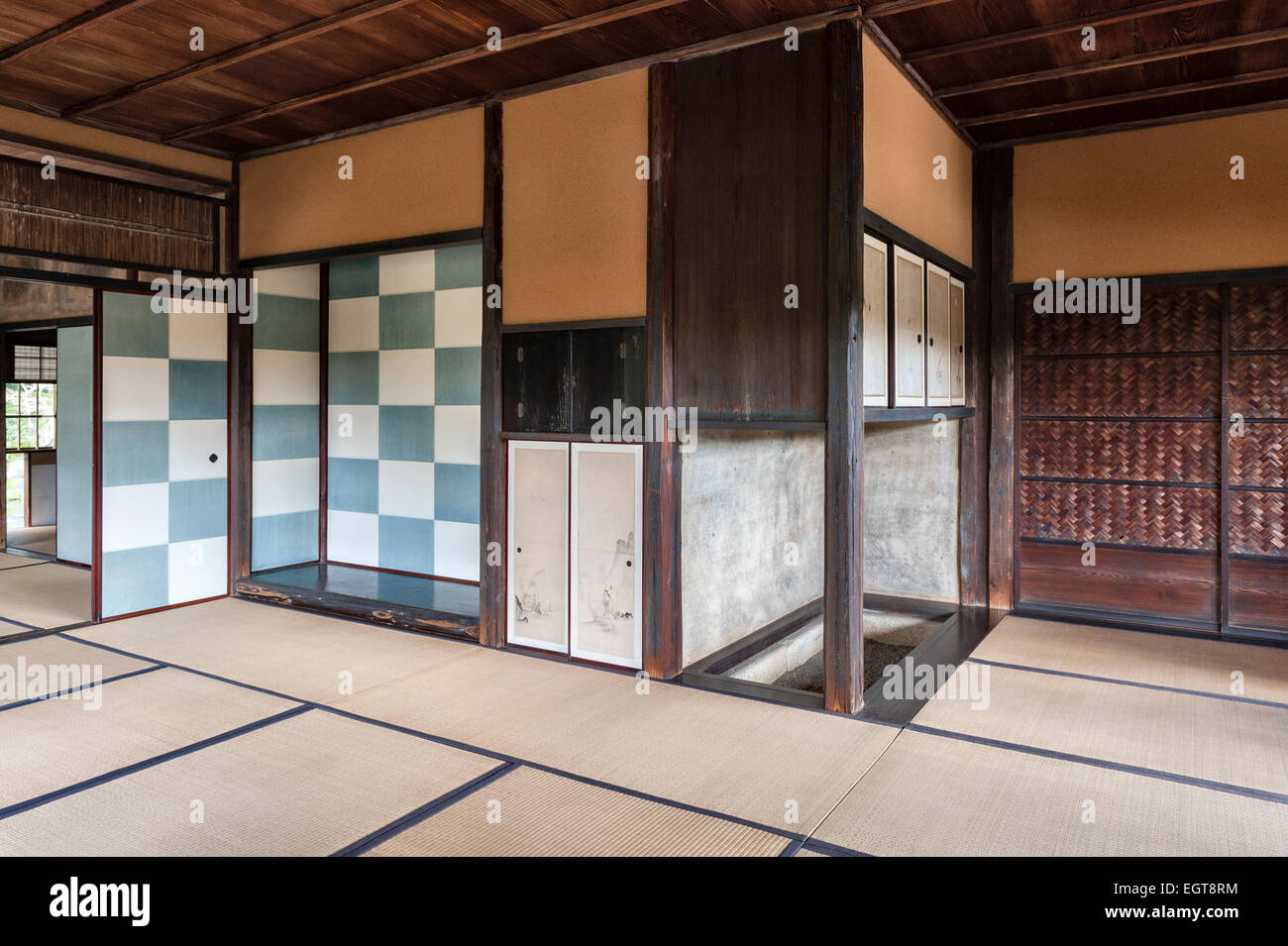 Innenraum des Shokin-tei Pavillons (Teehaus) in den Gärten der Katsura Imperial Villa (Katsura Rikyu), Kyoto, Japan Stockfoto